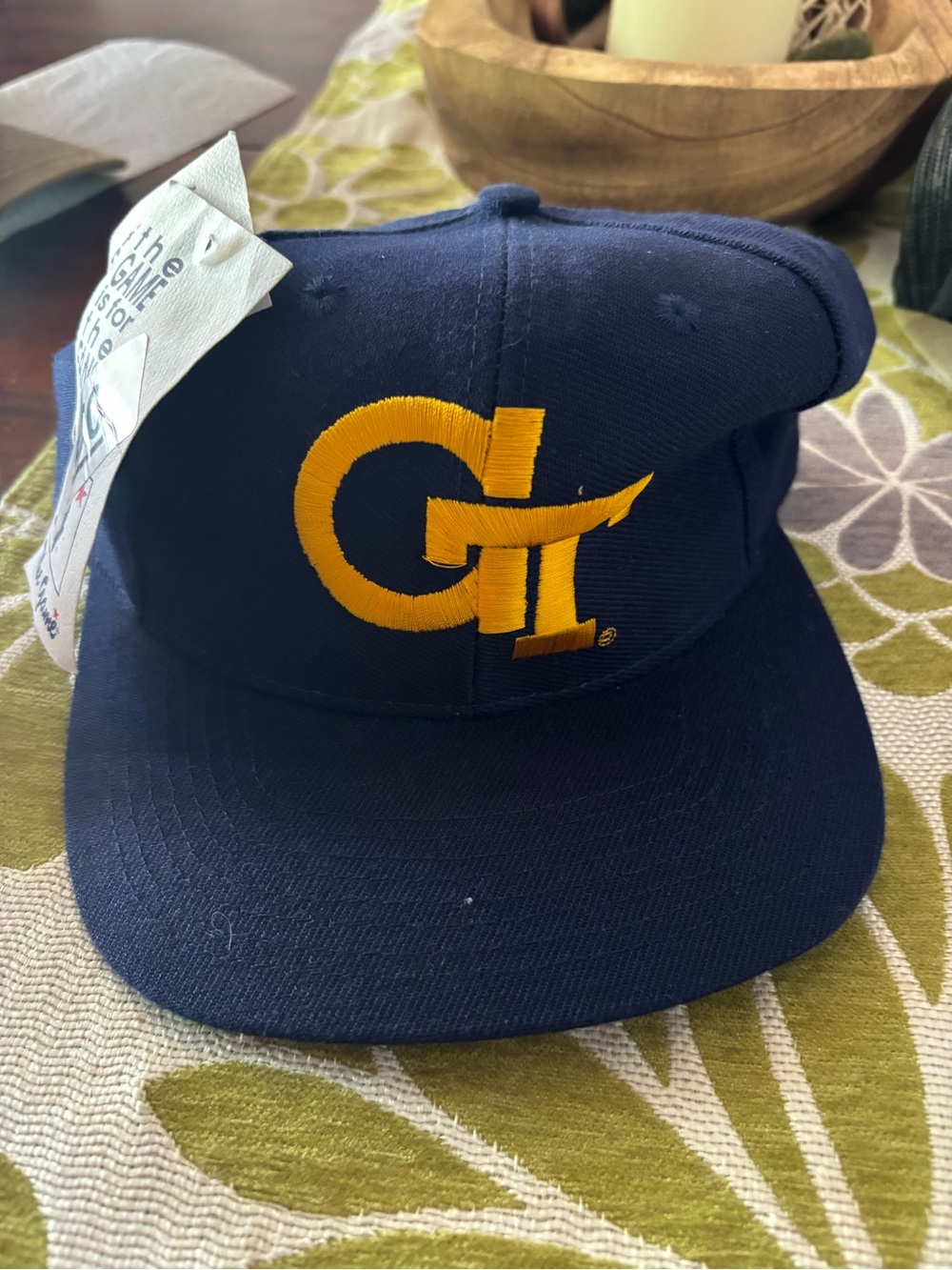 Vintage Navy Baseball Cap with Yellow Embroidered 'GT' Logo Georgia Tech